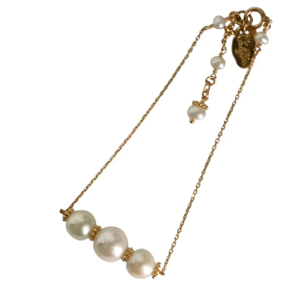 Chang Mee チャンミー K18 3連パール チェーンブレスレット アクセサリー ゴールド