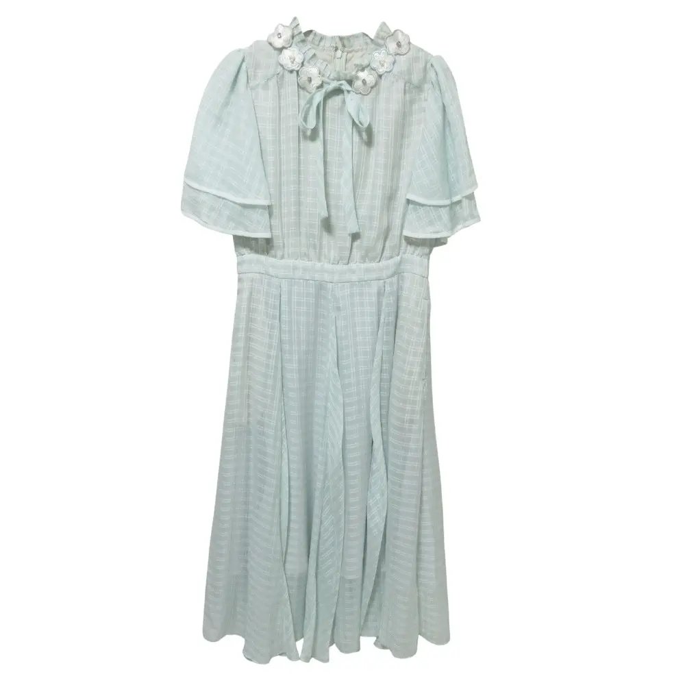 Chesty チェスティ 半袖 膝下丈 チェックシアーワンピース 0 ライトブルー