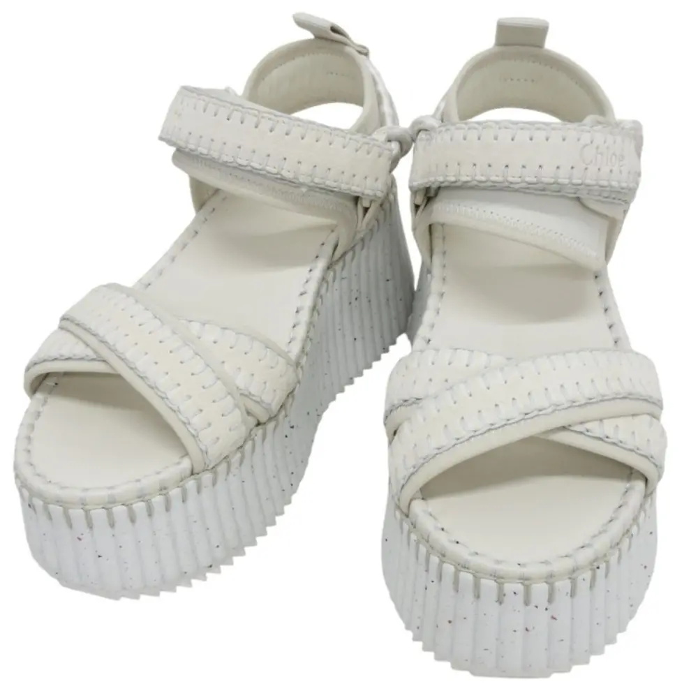24SS Chloe クロエ 現行モデル NAMA レザー ウェッジサンダル プラットフォームサンダル 36 23cm相当 ホワイト