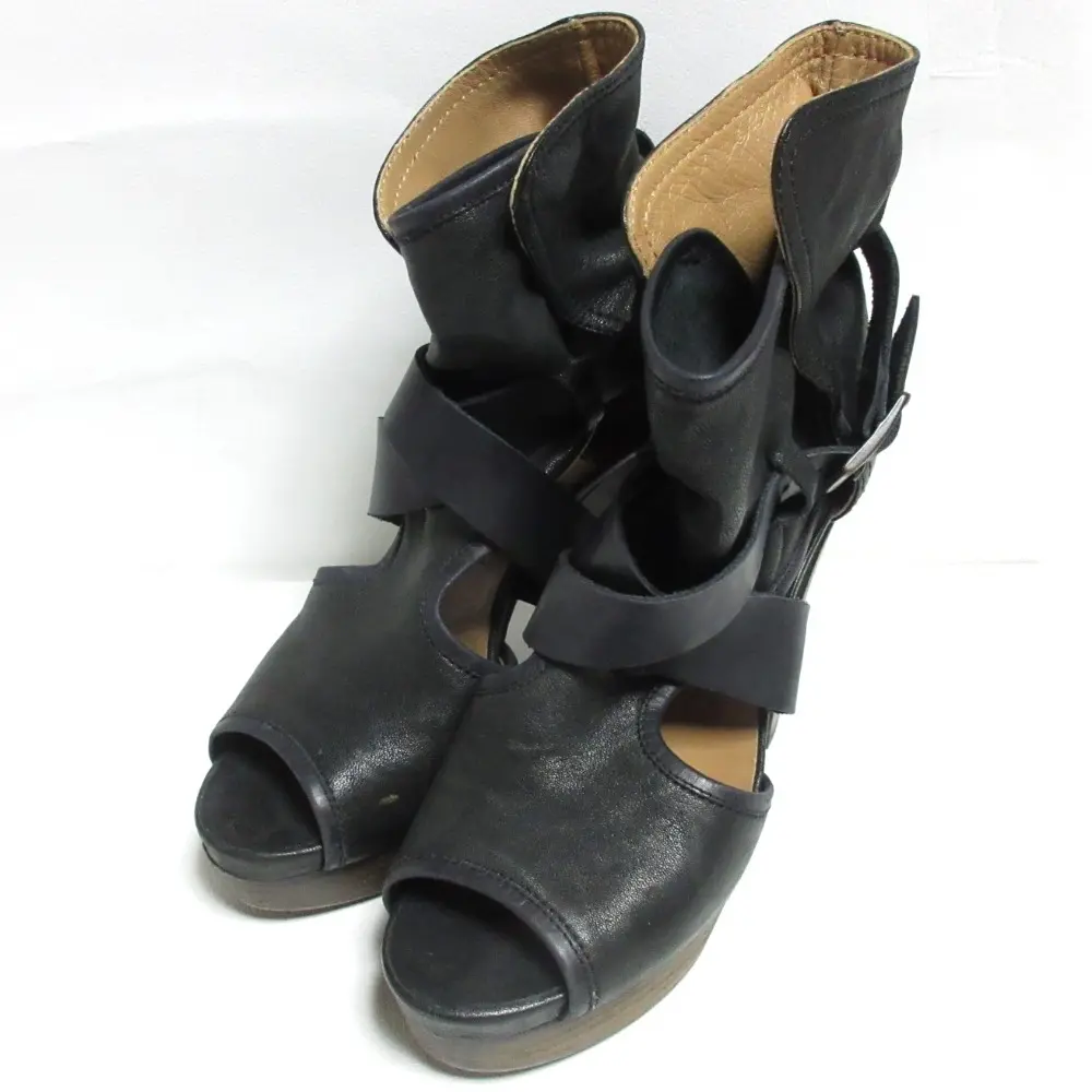 CHLOE クロエ レザー ベルテッド サンダルブーツ 37 23.5cm相当 ブラック