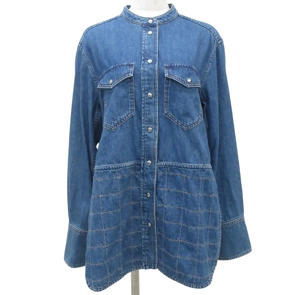 クリーニング済み 20AW Chloe クロエ バンドカラー デニムシャツ ブラウス 40 インディゴ