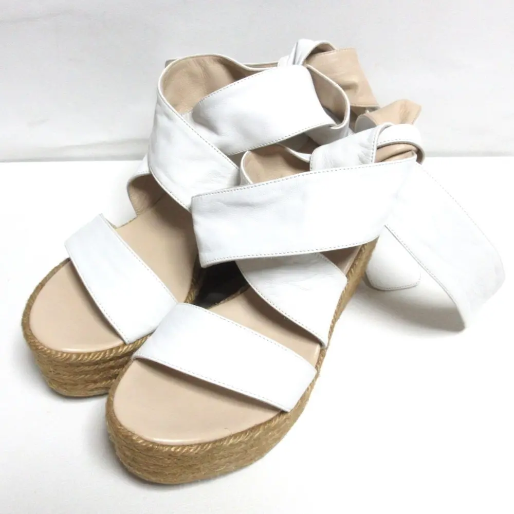 CHLOE クロエ ナッパレザー アンクルストラップ 厚底 ウェッジサンダル 36 23.0cm ホワイト