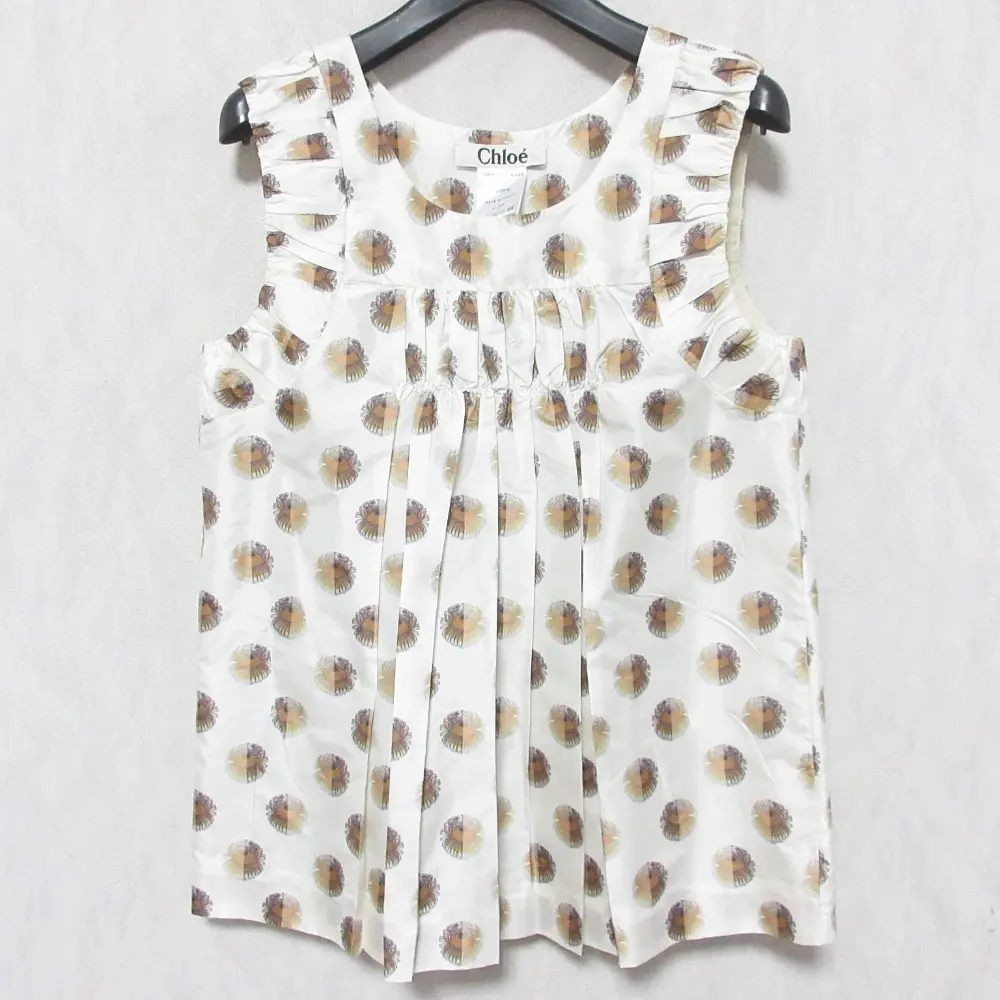 Chloe クロエ プリント 総柄 シルク100％ ノースリーブ プルオーバー ブラウス シャツ カットソー 34 アイボリー系