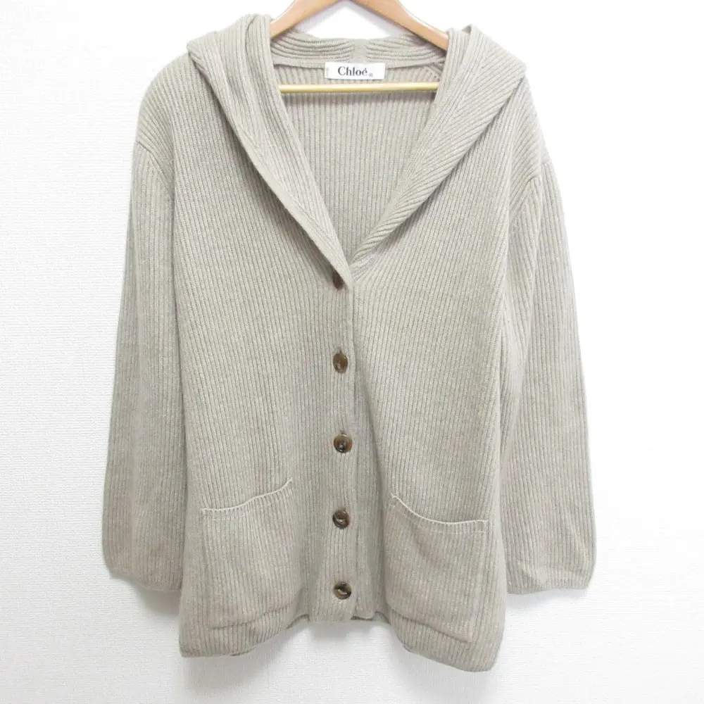 Chloe クロエ ショールカラー ヴィンテージ カシミヤ リブニットジャケット カーディガン サイズ40 グレージュ