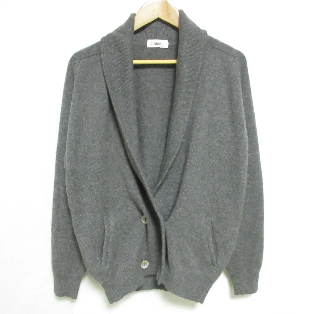 CHLOE クロエ ヴィンテージ ショールカラー ダブルブレスト カシミヤニットジャケット カーディガン 40 グレー