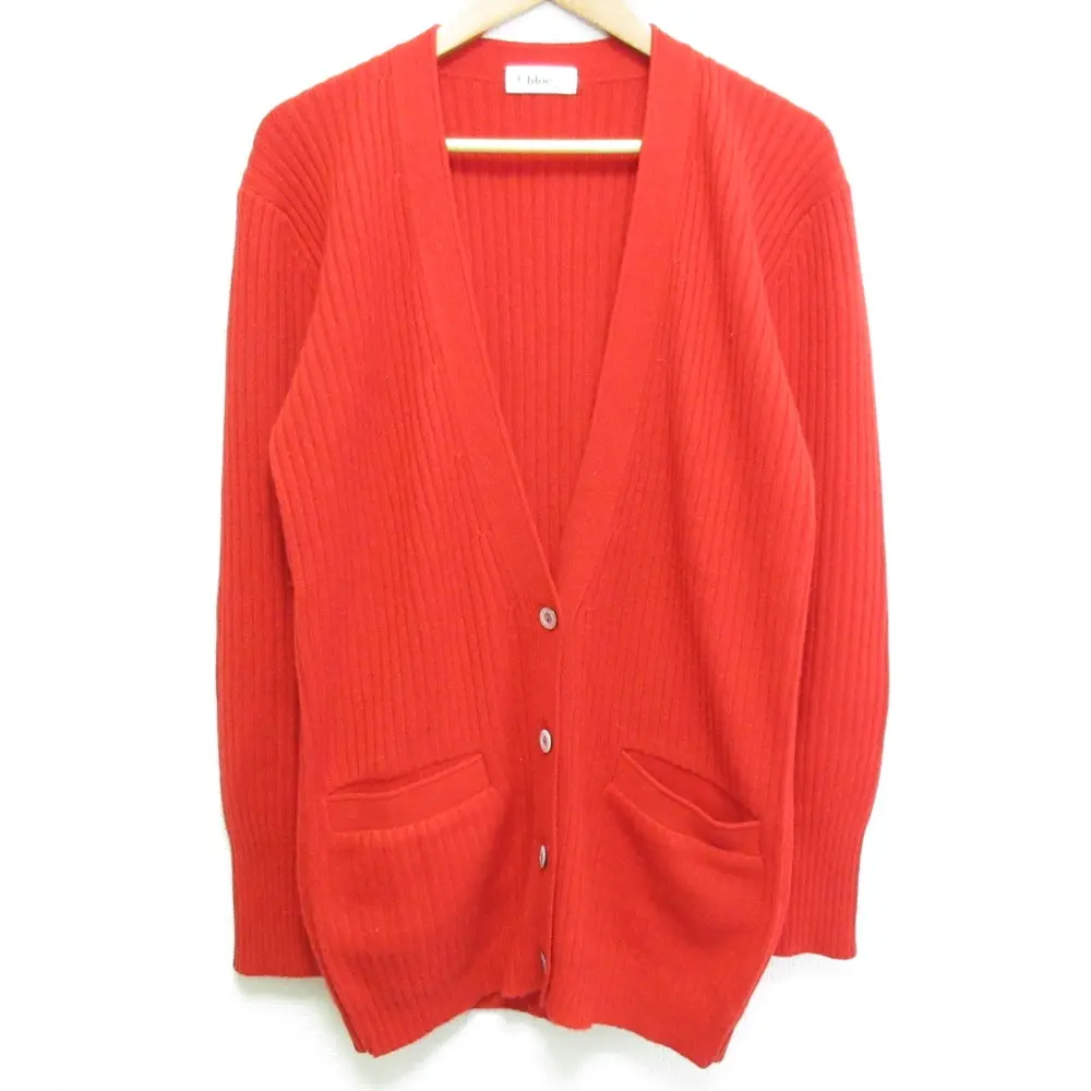 Chloe クロエ ヴィンテージ カシミヤ リブニット カーディガン サイズ40 レッド