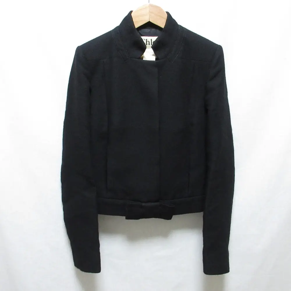 Chloe クロエ ヴィンテージ 比翼 リボン スタンドカラー ショートジャケット ブルゾン 36 ブラック