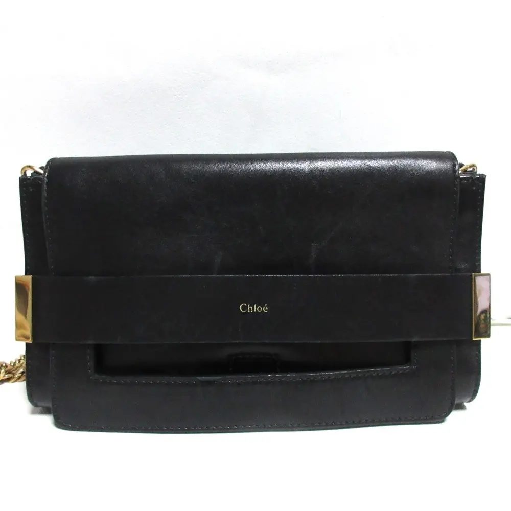 CHLOE クロエ ELLE レザー フラップ 2way クラッチバッグ チェーンショルダーバッグ ブラック