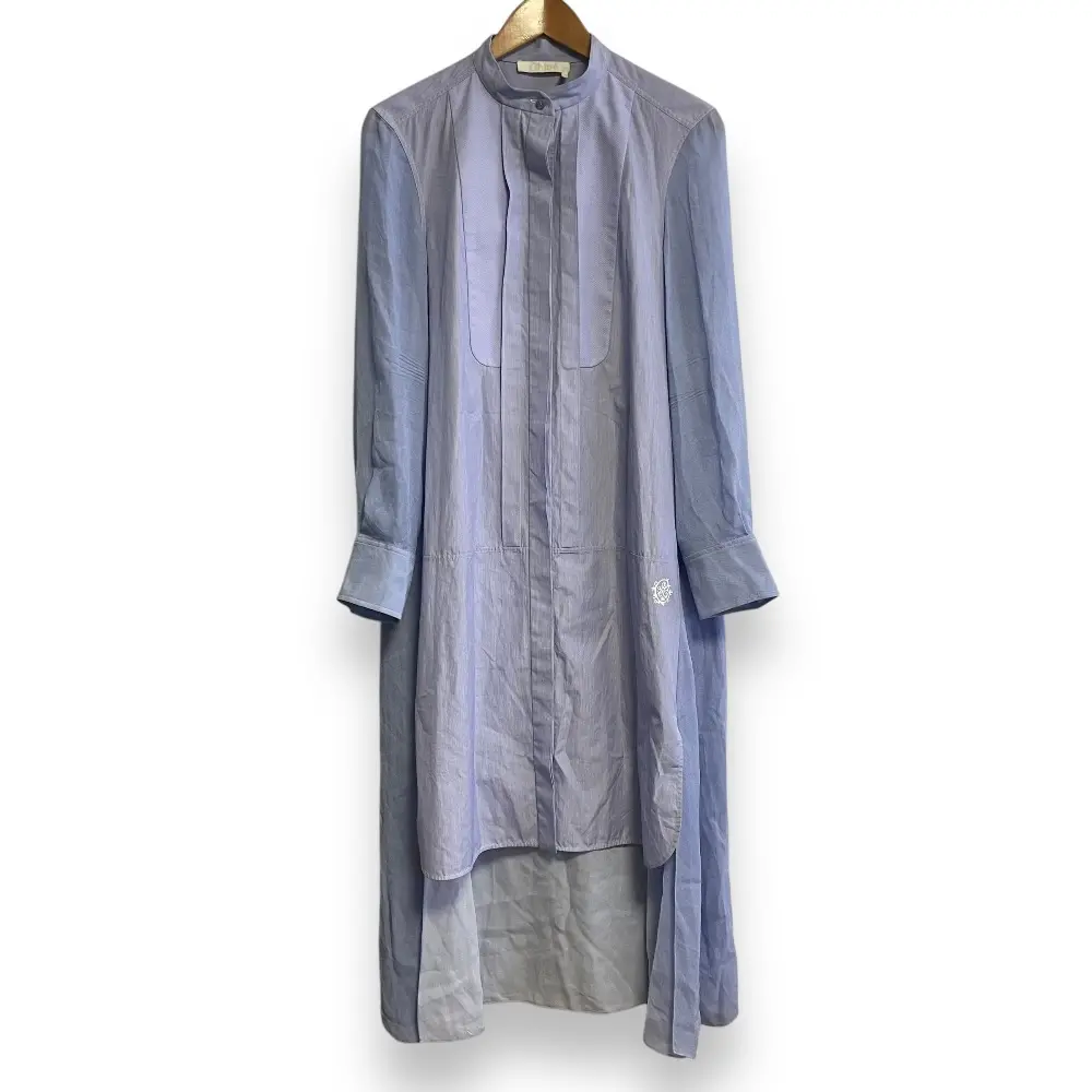 Chloe  クロエ 長袖 バンドカラー 比翼仕立て 異素材切替 マキシ丈 アシンメトリーヘム シャツワンピース 38 ラベンダーブルー