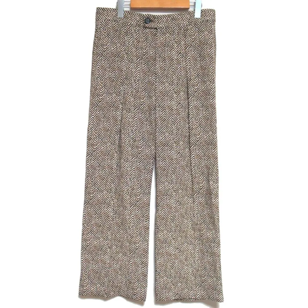 Chloe クロエ ヘリンボーン柄 プリント ワンタック ワイドパンツ 40サイズ ブラウン×ベージュ