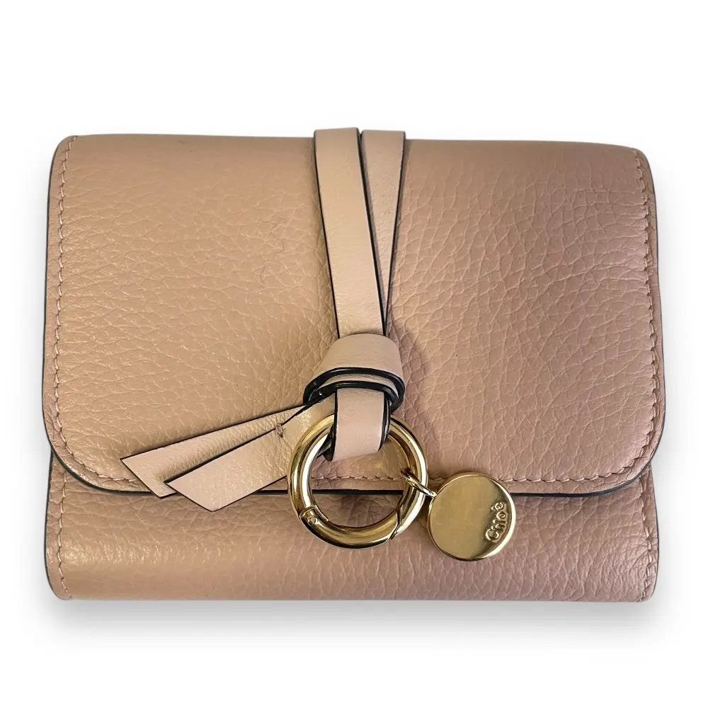 Chloe クロエ ALPHABET アルファベット スモールトリフォールドウォレット レザー 三つ折り 財布 ピンクベージュ