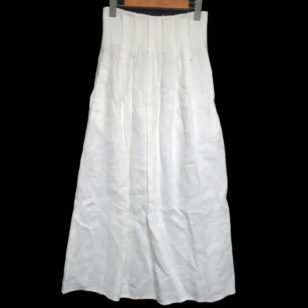 Chloe クロエ 2022年モデル リネン100% タック ロングスカート 34サイズ ホワイト ミルク