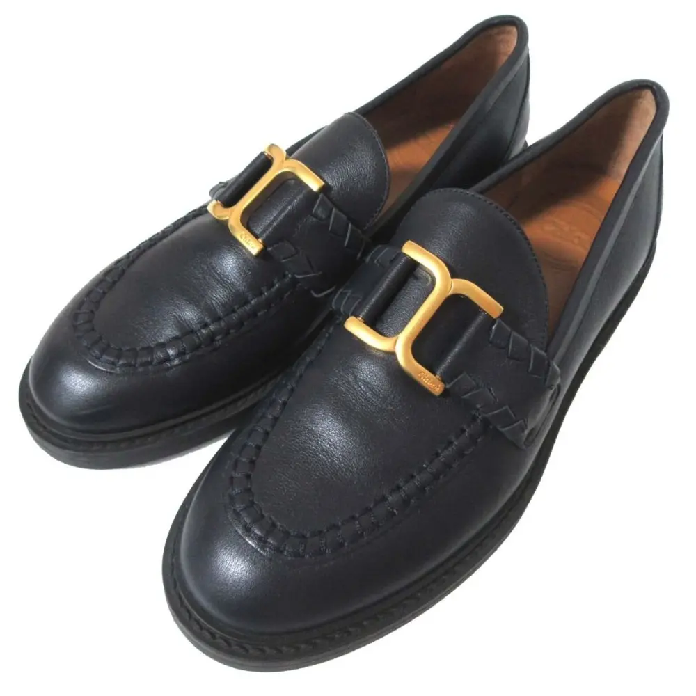 23AW Chloe クロエ MARCIE マーシー レザー ローファー シューズ CHC23A911EY 36サイズ 23cm相当 ネイビー×ゴールド金具