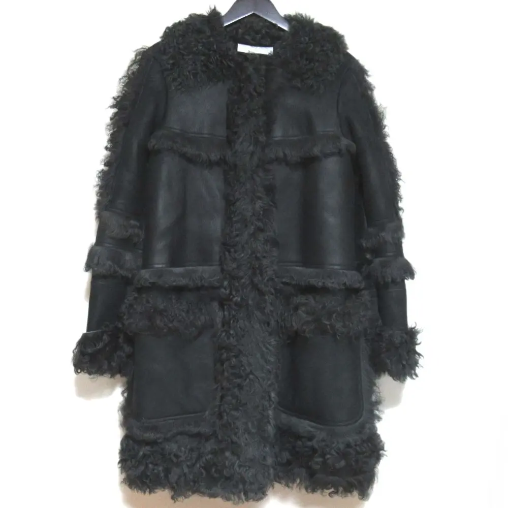 08AW Chloe クロエ ホックフロント ラムスキン ムートンコート 38サイズ ブラック