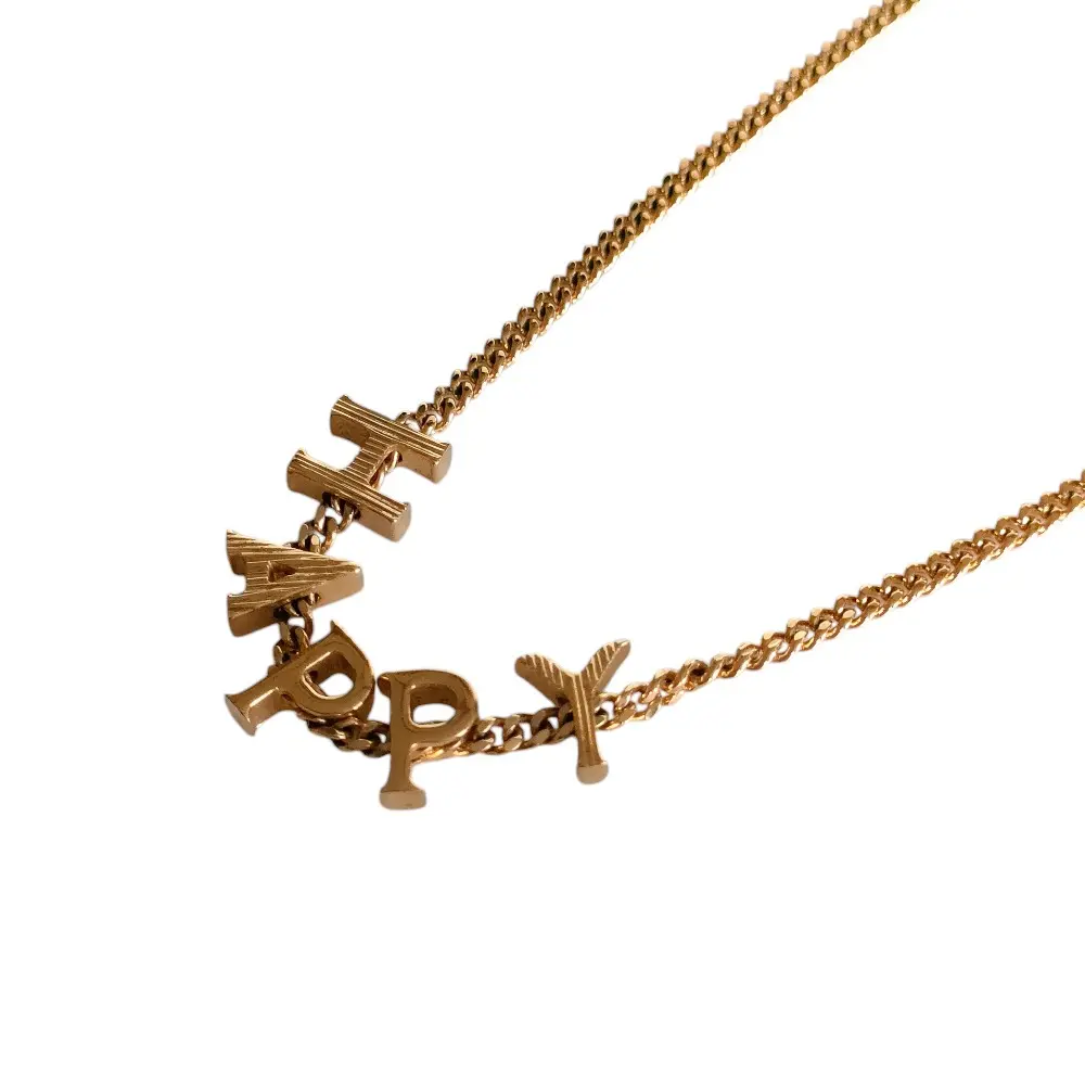 Chloe クロエ メタル HAPPY チェーン ネックレス ペンダント アクセサリー 箱付き ゴールド