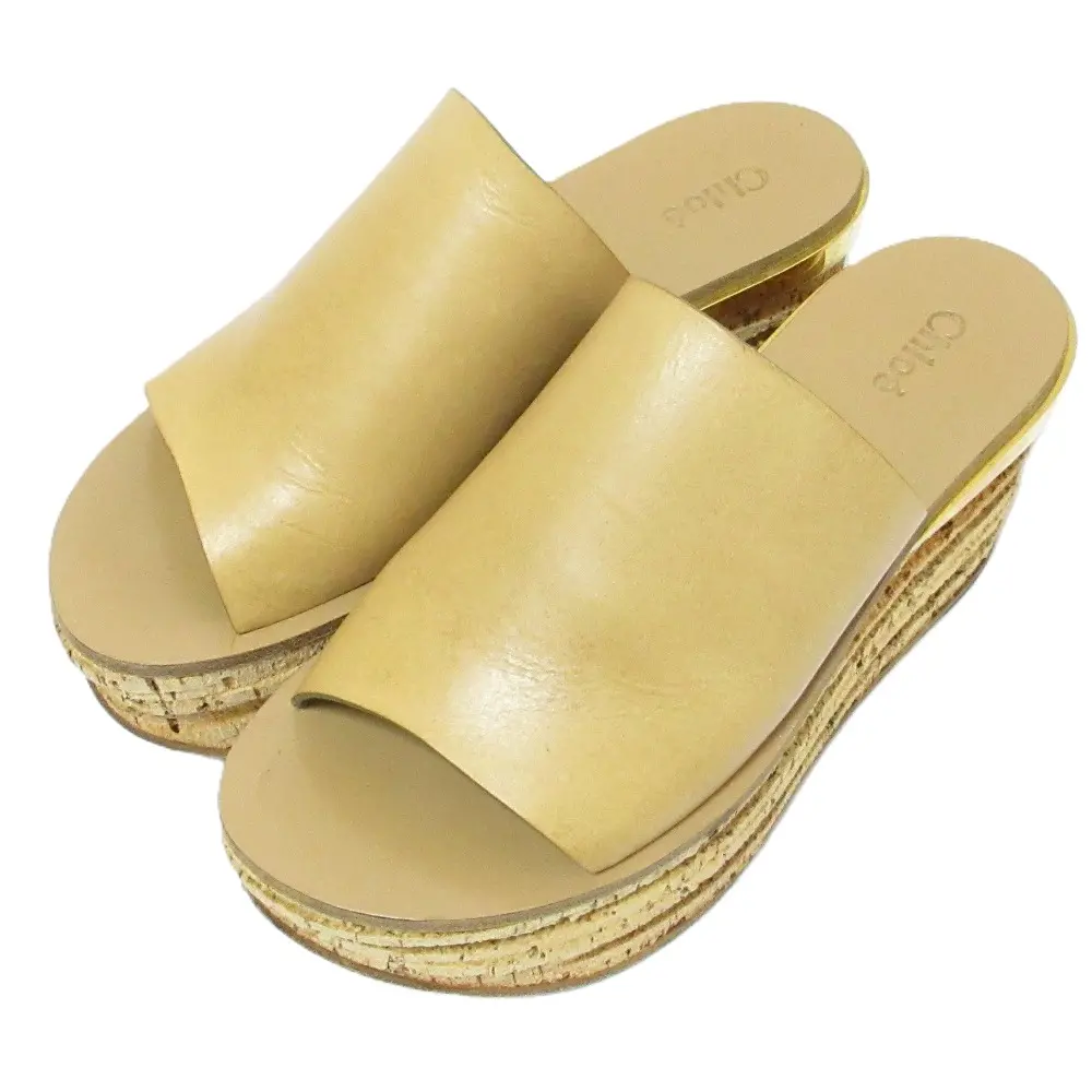 Chloe クロエ カミーユ レザー コルクウエッジソール ミュール サンダル 38.5 24.5cm相当 ベージュ