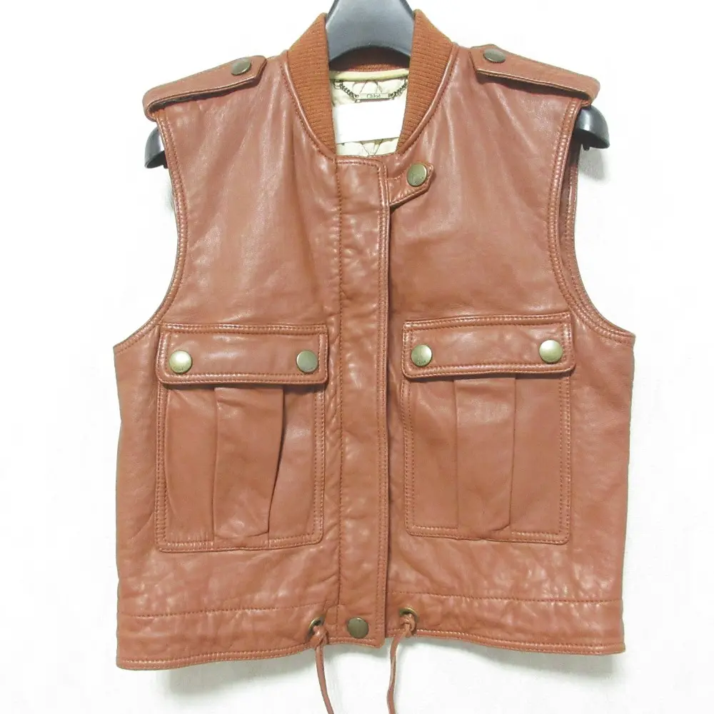 Chloe クロエ ショート丈 クロップド ラムレザーベスト ジャケット 34 テラコッタブラウン