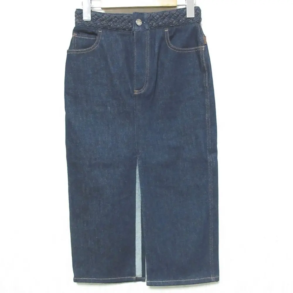 21SS Chloe クロエ レザーパッチ 前後スリット デニムスカート 36 インディゴ