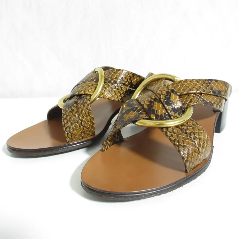 Chloe クロエ レザー パイソン柄 クロスストラップ ミュール サンダル 36 23cm ブラウン