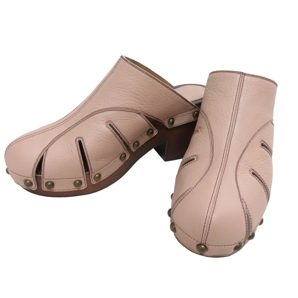 Chloe クロエ レザー サボサンダル ウッドソール ミュール CH30150 011855 サイズ37 23.5cm相当 ピンクベージュ