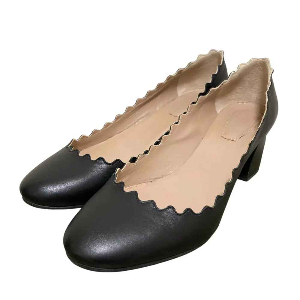 Chloé クロエ レザー ラウンドトゥ スカラップ パンプス サイズ36 約23cm ブラック