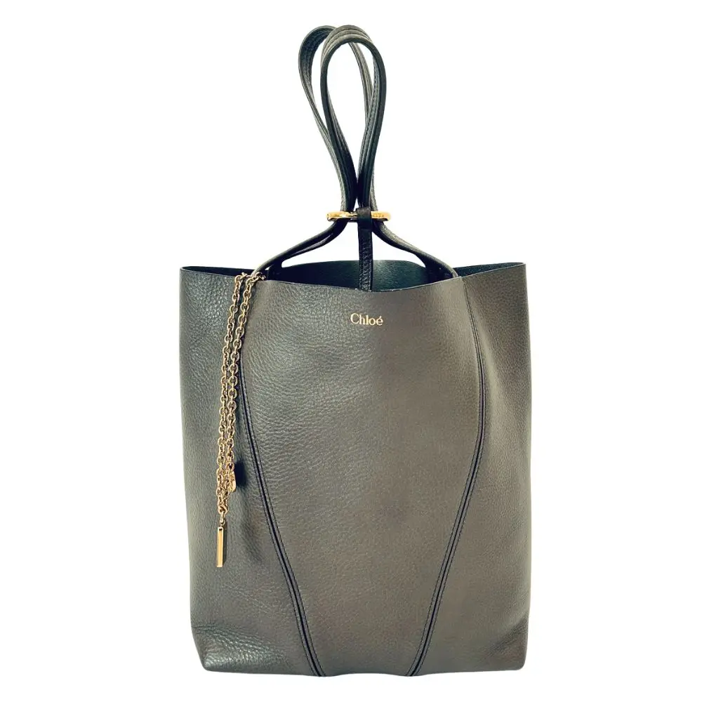 24AW Chloe クロエ SPIN グレインレザー トートバッグ ミディアム フランネルグレイ