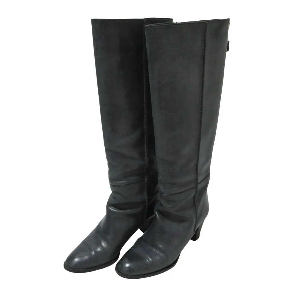 Chloe クロエ バックジップ レザー ロングブーツ 36 約23cm グレー