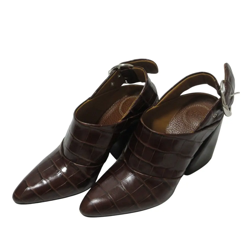 Chloe クロエ クロコ型押し レザー スリングバック サンダル パンプス 36 約23.0cm ブラウン