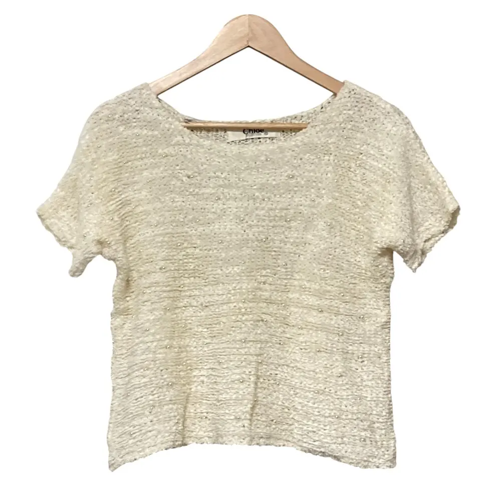Chloe クロエ ショートスリーブ パールニット プルオーバー セーター サイズ40 アイボリー