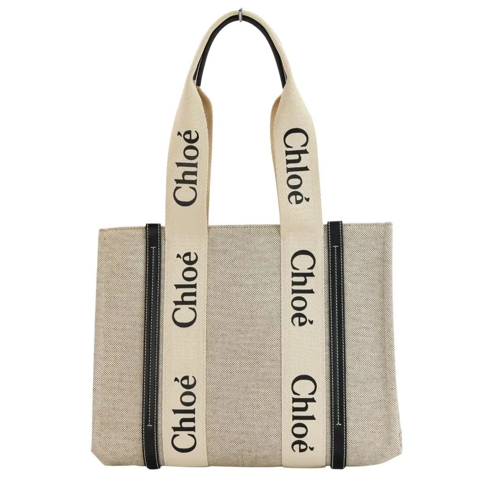 Chloe クロエ Woody Medium Tote ウッディ ミディアム トートバッグ ナチュラル ブラック