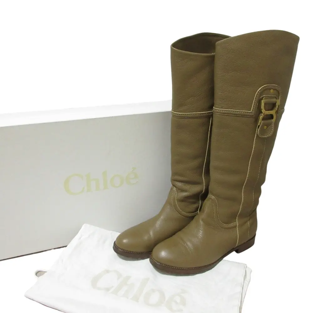 Chloe クロエ レザー ロングブーツ サイズ38 24.5cm相当 グレージュ