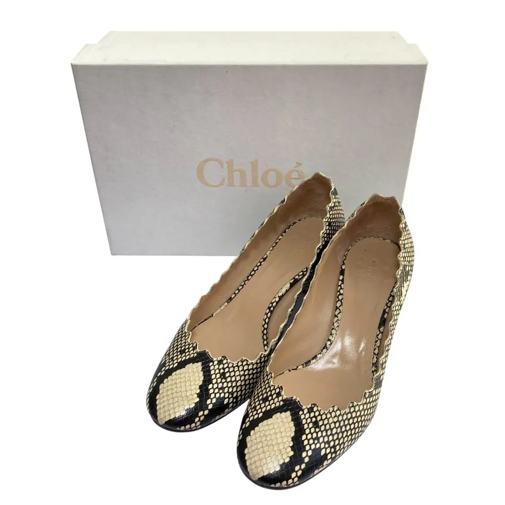 Chloe クロエ パイソン エンボスレザー パンプス サイズ37 24cm相当 ベージュ系