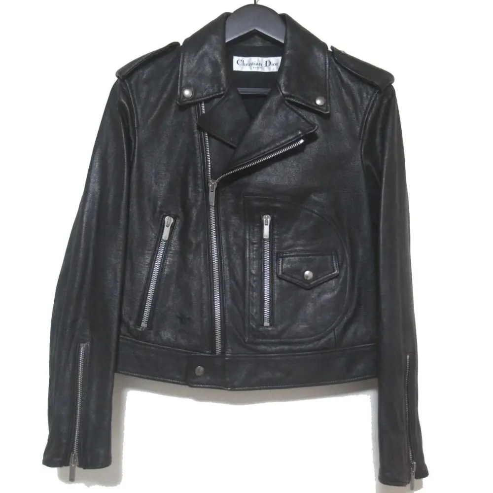 Christian Dior クリスチャンディオール DIORANGELS スタッズロゴ BEE刺繍 ゴートレザー ダブル ライダースジャケット F36 ブラック