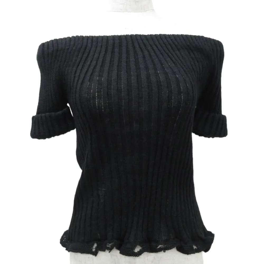 24SS Christian Dior クリスチャンディオール bee刺繍 カシミヤ×シルクブレンド 半袖 オフショルダー セーター 40 ブラック