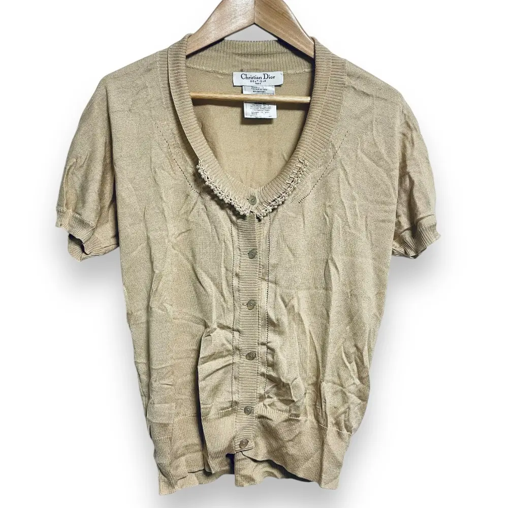 Christian Dior BOUTIQUE クリスチャンディオール ガリアーノ期 シルク×カシミヤブレンド 半袖 ニットカーディガン 42 ベージュ