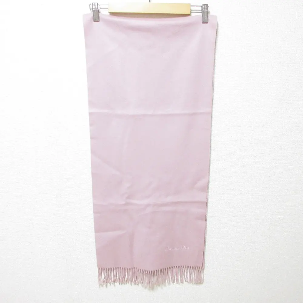 Christian Dior クリスチャンディオール ヴィンテージ 鐘紡 カネボウ製 ロゴ刺繍 フリンジ マフラー ストール ピンク