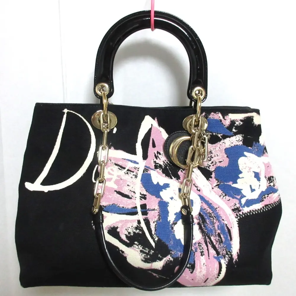 Christian Dior クリスチャンディオール D-Light ブラックキャンバス 2way ハンドバッグ ワンショルダーバッグ ブラック