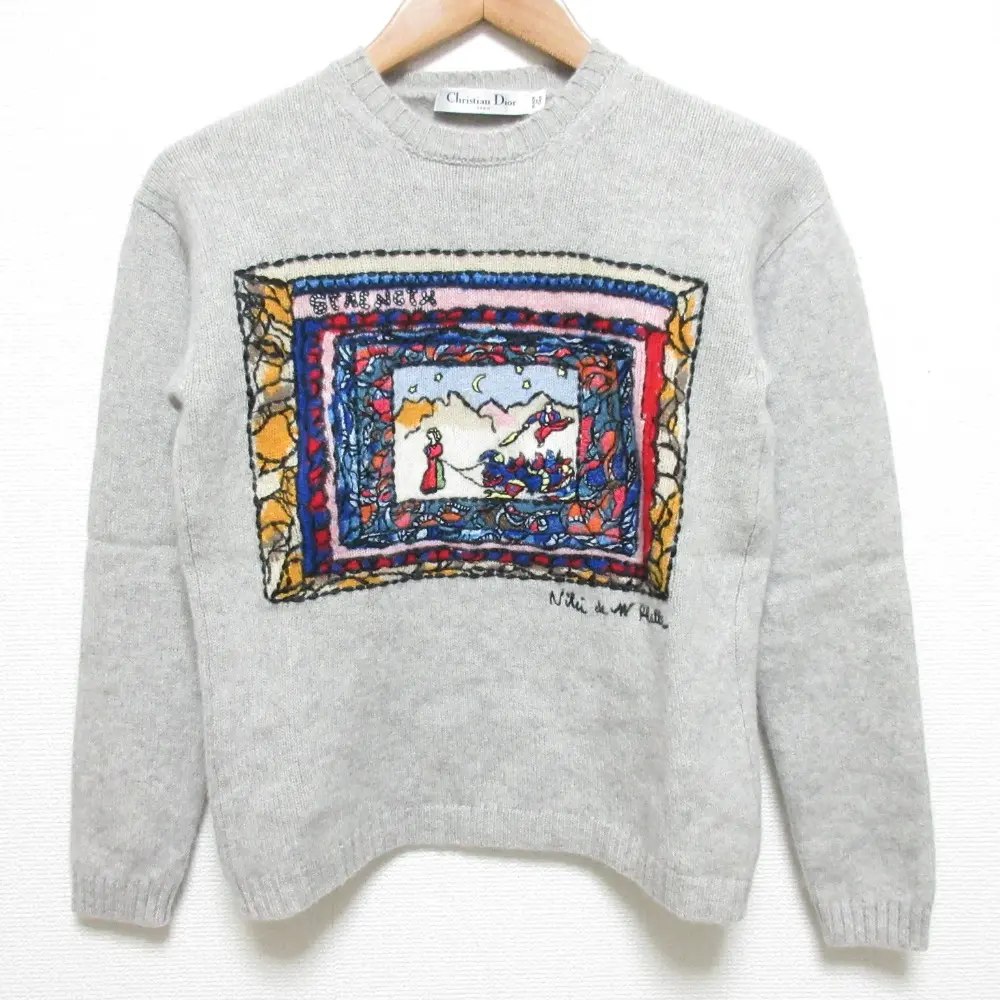 Christian Dior クリスチャンディオール ニキ ド サンファル エンブロイダリー カシミヤ100％ ニット セーター I40サイズ グレー