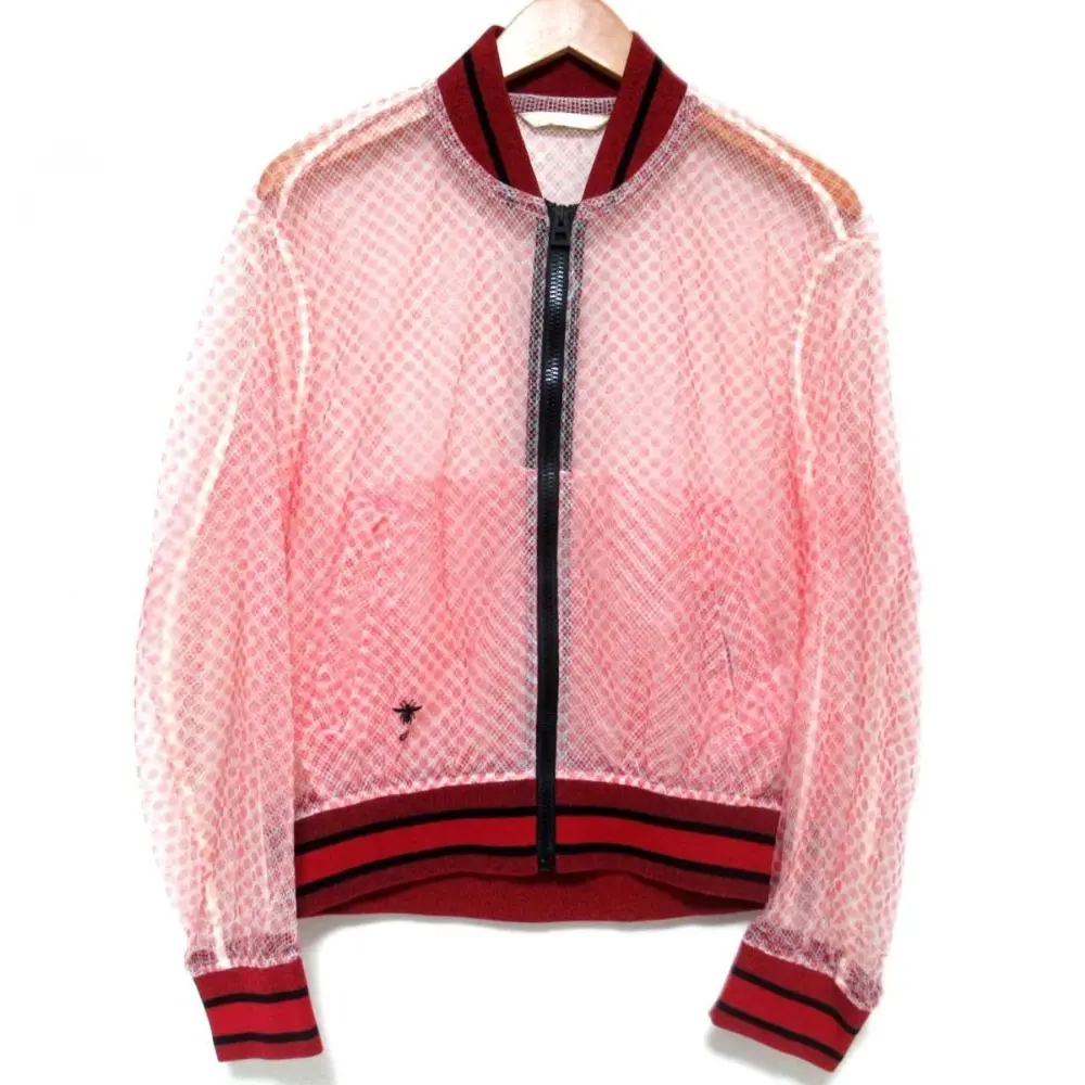 20AW Christian Dior クリスチャンディオール BEE刺繍 メッシュ ジップアップ ボンバージャケット シアーブルゾン F34 レッド系