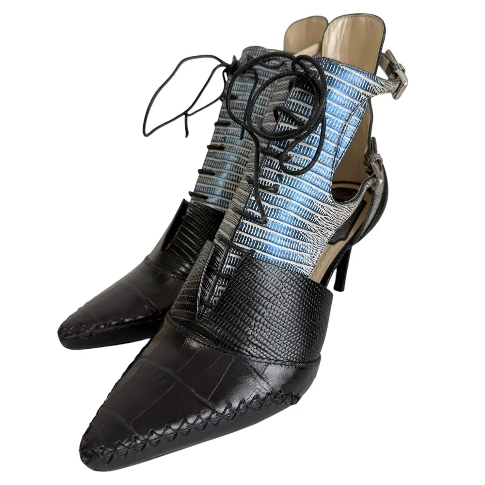 Christian Dior クリスチャンディオール レザー ポインテッドトゥ レースアップ パンプス ショートブーツ 36 23cm相当 ブラック