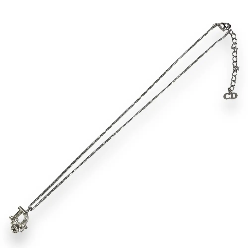 Christian Dior クリスチャンディオール ラインストーンロゴ ネックレス ペンダント アクセサリー シルバー