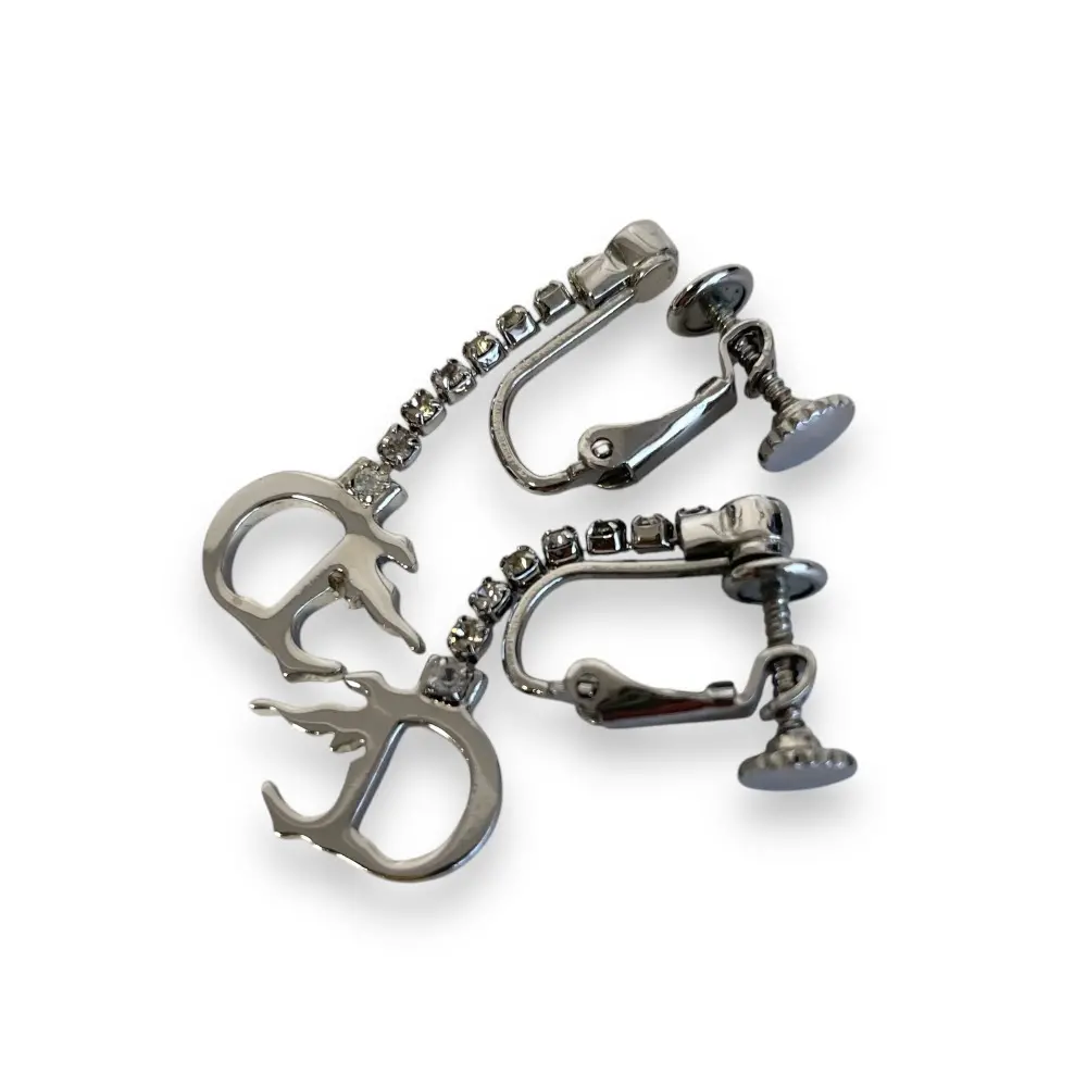 Christian Dior クリスチャンディオール ラインストーン ファイヤー Dロゴ ネジバネ式 イヤリング アクセサリー シルバー