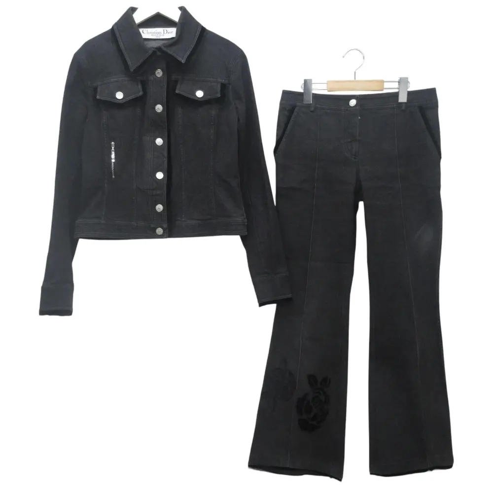 05AW Christian Dior クリスチャンディオール ガリアーノ期 バックロゴ デニムジャケット デニムフレアパンツ セットアップ ブラック
