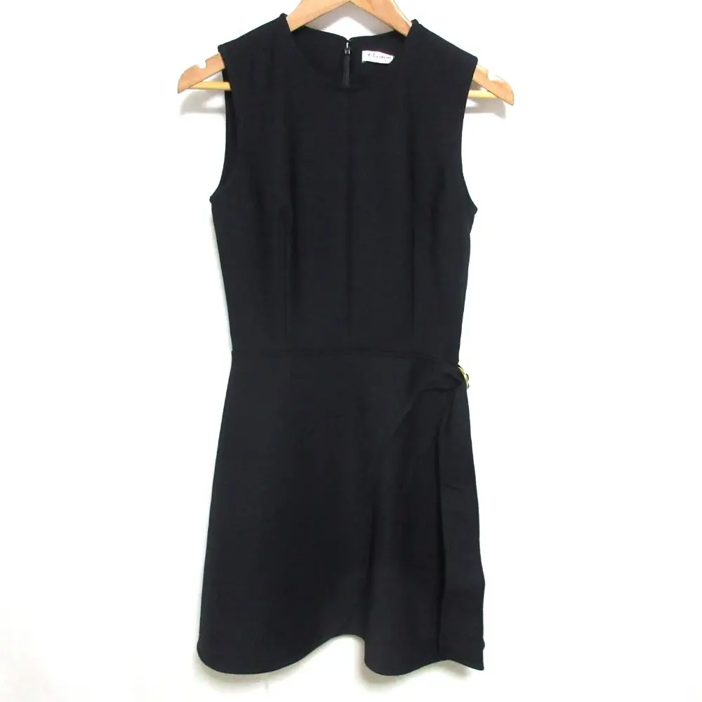 ChristianDior クリスチャンディオール ベルテッド シルクブレンド ひざ丈 ノースリーブ ワンピース ドレス 34 ネイビー