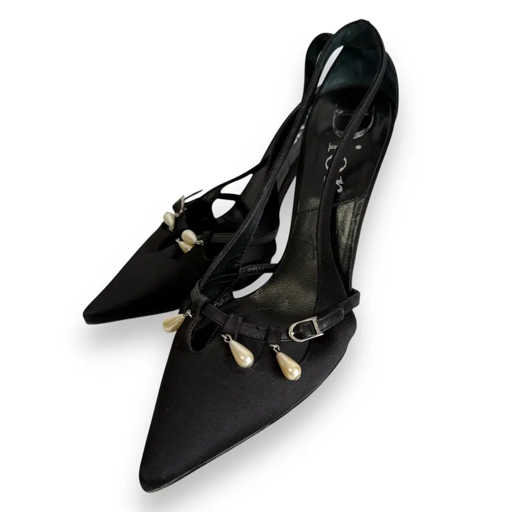 Christian Dior クリスチャンディオール パール調モチーフ ポインテッドトゥ ハイヒール パンプス サンダル 36.5 23.5cm相当 ブラック