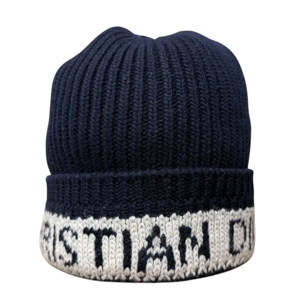 Christian Dior クリスチャンディオール カシミヤブレンド ロゴ ニットキャップ ビーニー 帽子 ネイビー