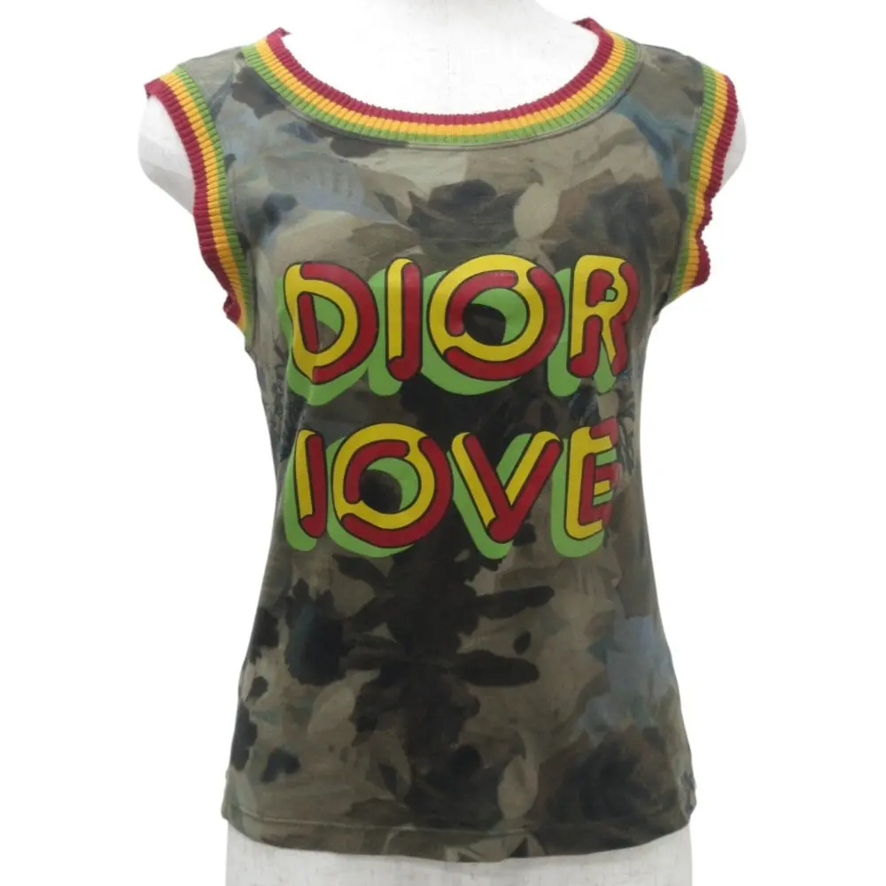 Christian Dior クリスチャンディオール ガリアーノ期 迷彩柄 タンクトップ ノースリーブ カットソー I42 カーキ マルチカラー