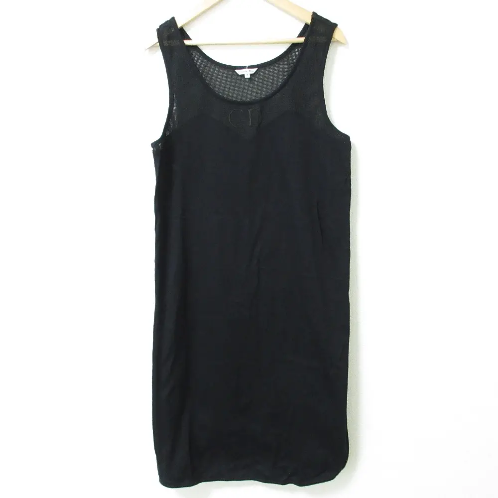 Christian Dior クリスチャンディオール ヴィンテージ ロゴ刺繍 メッシュ ノースリーブ チュニック ワンピース M ブラック