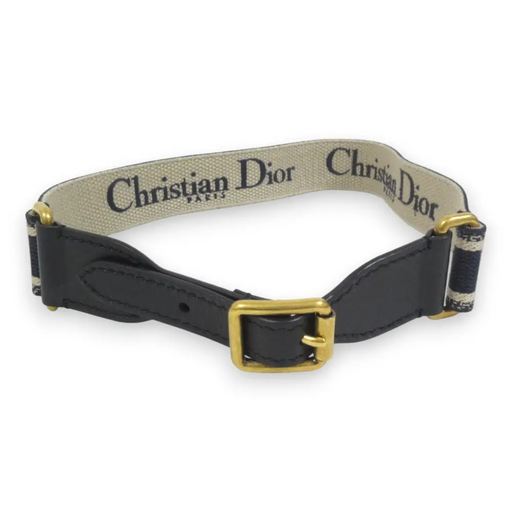 Christian Dior クリスチャンディオール CDロゴ エンブロイダリー キャンバス レザー ベルト 70 ネイビー×ベージュ
