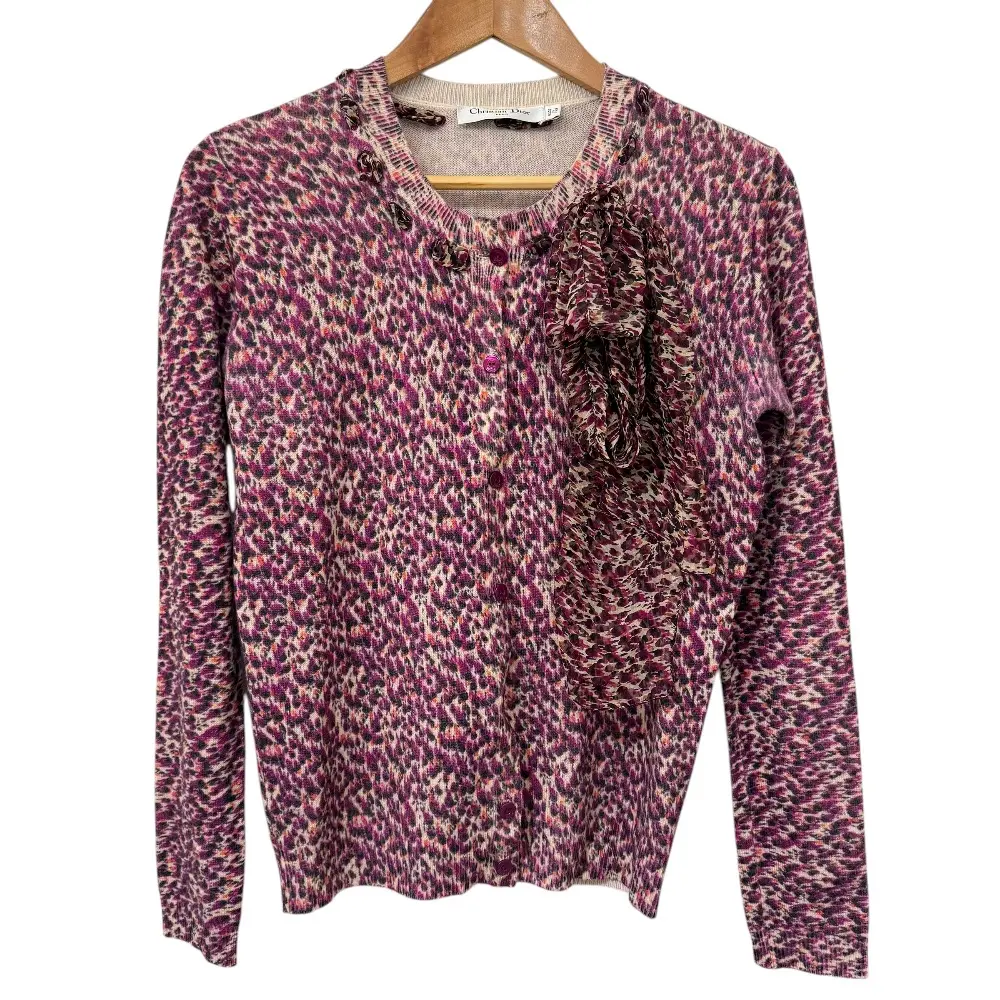 Christian Dior クリスチャンディオール 総柄 カシミヤ100％ ニット カーディガン 42 パープル